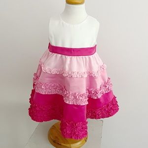 Rare Editions Ruffle Dress White Pink Party Frock Baby Toddler Girl 12 months